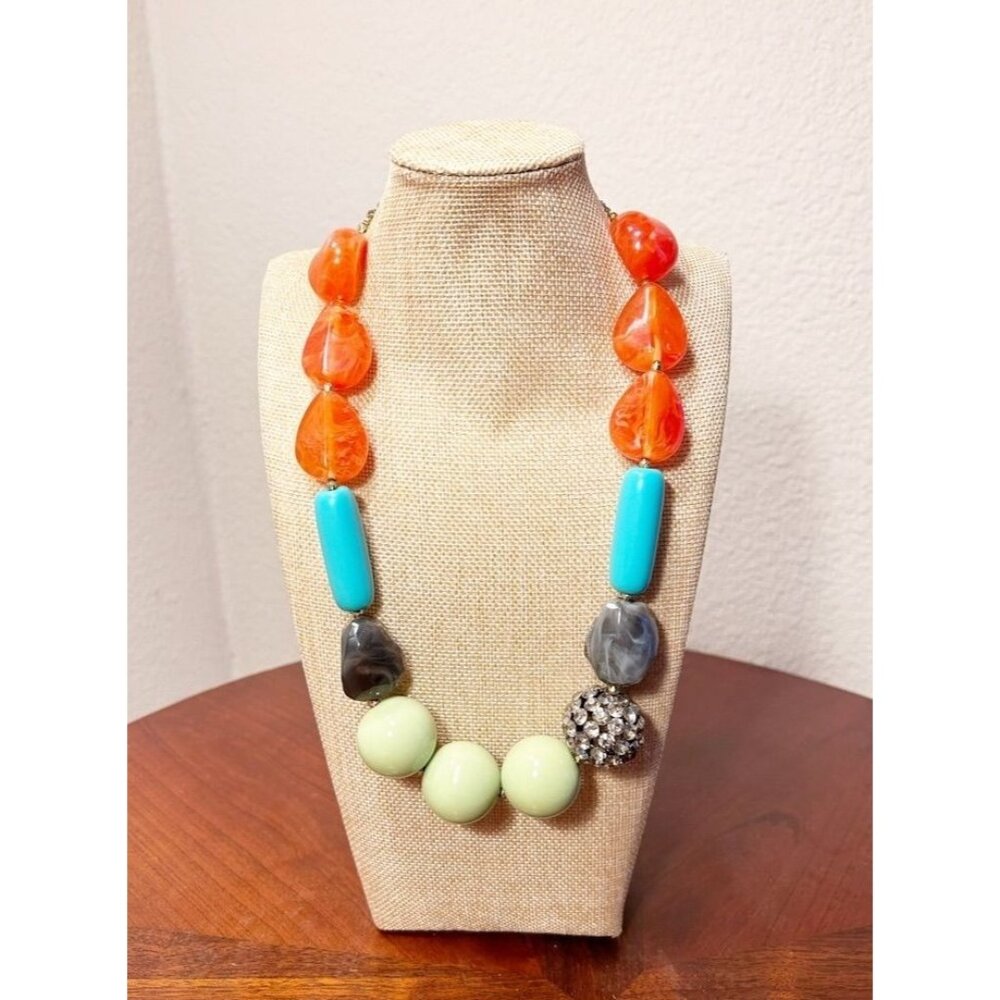 Women's Chunky Bead Statement Necklace in Orange/Blue/Gray/Green